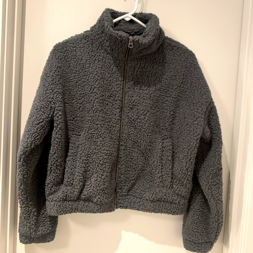 American Eagle Sherpa Zip-Up Grey